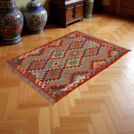 Hand woven Afghan wool Chobi Kilim rug 138x103 cm