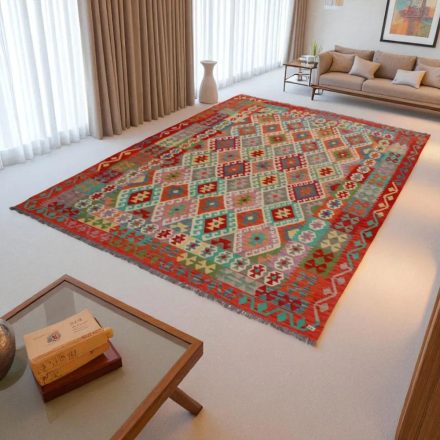 Ethnic Kelim rug Chobi 203x291 Handmade Afghan wool Kilim rug