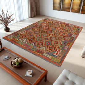 Hand woven Afghan wool Chobi Kilim rug 205x287 cm