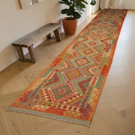 Extra-long hand-woven Chobi Kilim runner rug 105x686 cm