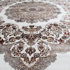 Classic carpet beige brown Isfahan 140x200 polyester rug for living room or bedroom