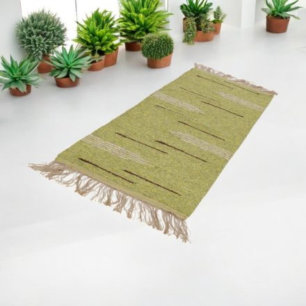 Rag rug 80x270 green cotton runnger rug