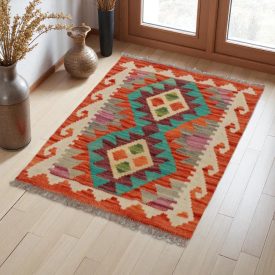 Hand woven Afghan wool Chobi Kilim rug 81x61 cm