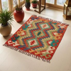 Hand woven Afghan wool Chobi Kilim rug 63x83 cm