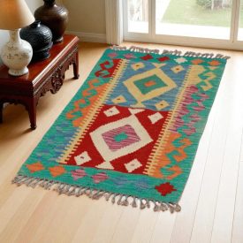 Hand woven ethnic Afghan Chobi Kilim rug 58x94 cm