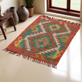 Hand woven Afghan wool Chobi Kilim rug 92x63 cm