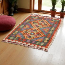 Hand woven Afghan wool Chobi Kilim rug 117x87 cm