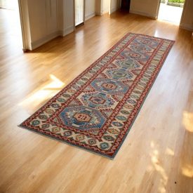 Kazak oriental runner rug 80x301 handmade carpet for hallway