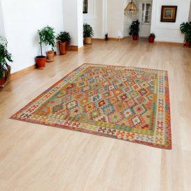 Afghan hand woven Kilim Chobi 215x293 Afghan wool Kilim rug