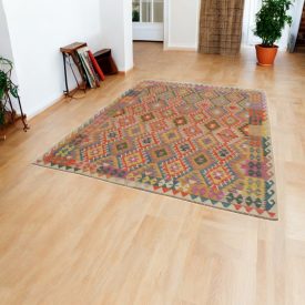 Hand woven Afghan wool Chobi Kilim rug 202x286 cm