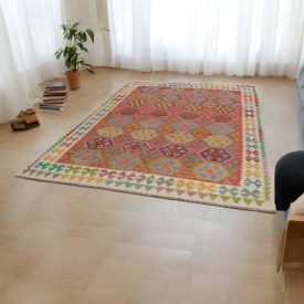 Hand woven Afghan Chobi Kilim rug 207x292 cm