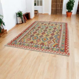 Hand woven Afghan wool Chobi Kilim rug 196x296 cm