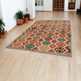 Hand woven ethnic Afghan Chobi Kilim rug 201x308 cm