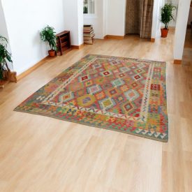Hand woven Afghan wool Chobi Kilim rug 206x289 cm