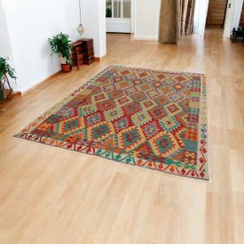 Hand woven ethnic Afghan Chobi Kilim rug 200x296 cm