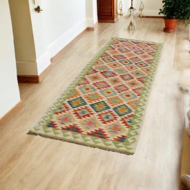 Hand woven wool Chobi Kilim runner rug 89x293 cm