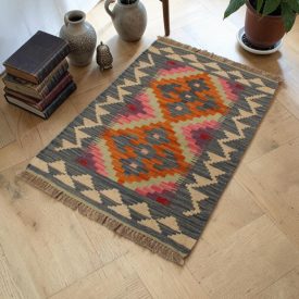 Hand woven ethnic Afghan Chobi Kilim rug 64x91 cm