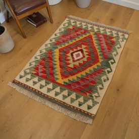 Authentic hand-woven wool Kilim rug 62x96 cm