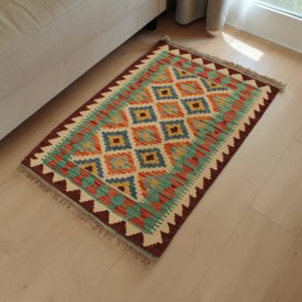 Hand woven ethnic wool Chobi Kilim rug 63x90 cm