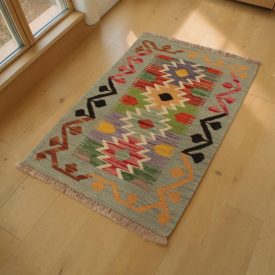 Hand woven ethnic Afghan Chobi Kilim rug 65x92 cm