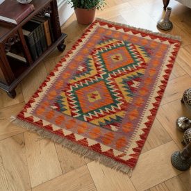 Hand woven ethnic Chobi Kilim rug 61x87 cm