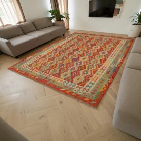 Hand woven Afghan wool Chobi Kilim rug 261x347 cm