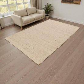Wool rug beige 161x257 plain living room carpet
