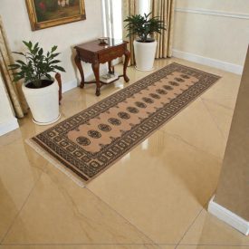 Runner rug beige Bokhara 252x80 handmade Pakistani carpet