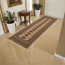 Runner rug beige Bokhara 252x77 handmade Pakistani carpet