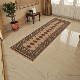 Runner rug beige Bokhara 244x78 handmade Pakistani rug