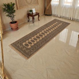 Runner rug beige Bokhara 244x80 handmade Pakistani rug