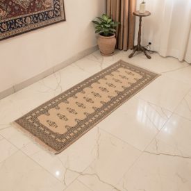 Runner rug beige Jaldar 185x62 handmade Pakistani carpet