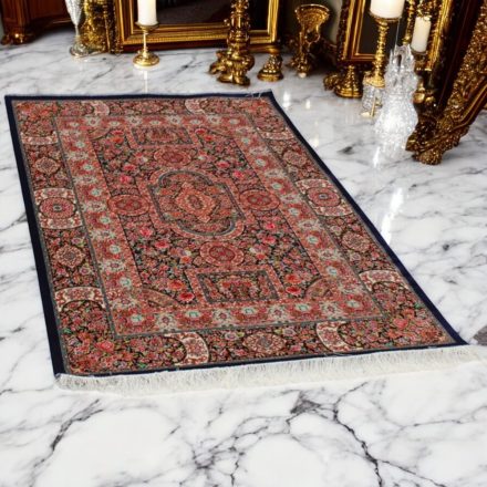 Silk rug Baharan cobalt blue 100x150 high-quality viscose silk carpet from Iran