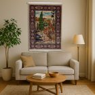 Silk rug Garden motif beige 100x150 Iranian viscose silk carpet