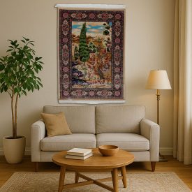   Silk rug Garden motif beige 100x150 Iranian viscose silk carpet