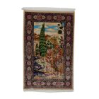Silk rug Garden motif beige 100x150 Iranian viscose silk carpet