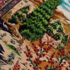 Silk rug Garden motif beige 100x150 Iranian viscose silk carpet