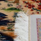 Silk rug Garden motif beige 100x150 Iranian viscose silk carpet