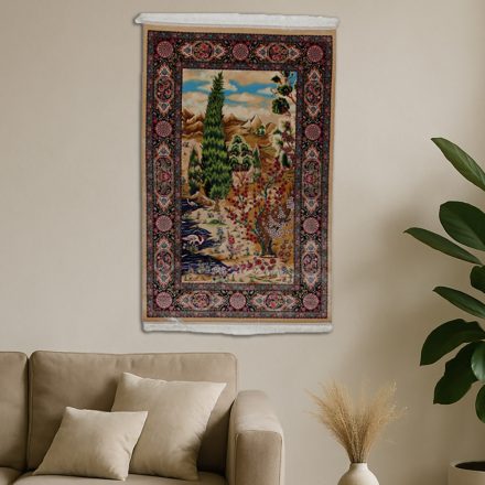 Silk rug Garden motif beige 80x120 viscose silk Persian carpet