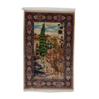 Silk rug Garden motif beige 80x120 viscose silk Persian carpet