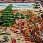 Silk rug Garden motif beige 80x120 viscose silk Persian carpet