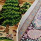 Silk rug Garden motif beige 80x120 viscose silk Persian carpet