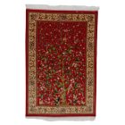 Silk rug Tree of life motif red 80x120 high-quality viscose silk carpet from Iran