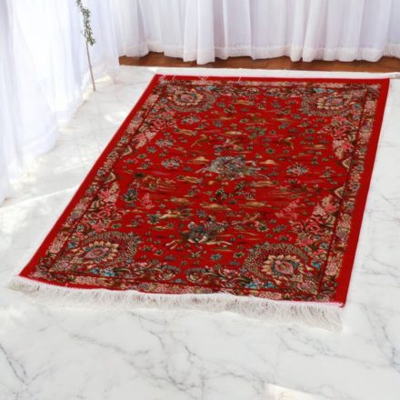Silk rug Hunting red 60x90 high-quality viscose silk carpet from Iran