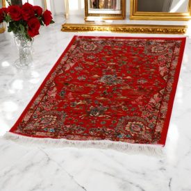 Silk rug Hunting red 80x120 viscose silk Persian carpet