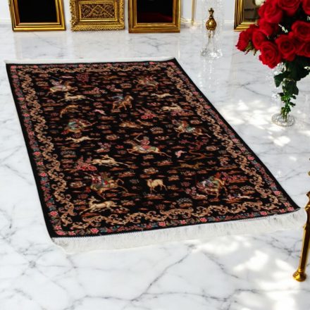 Silk rug Hunting blue 100x150 Iranian viscose silk carpet