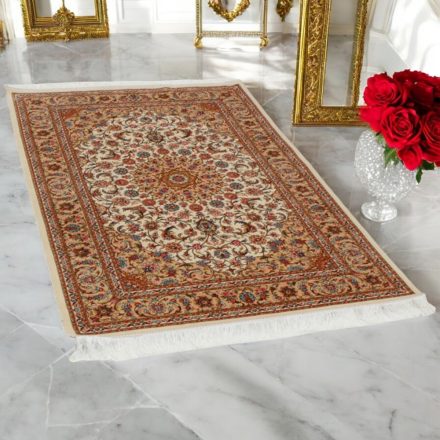 Silk rug Negin cream 100x150 high-quality viscose silk carpet from Iran