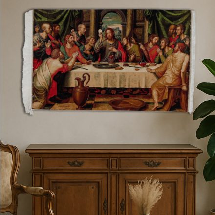 Silk rug Last Supper colourful 80x120 Iranian viscose silk carpet