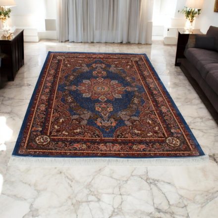Silk rug Gazelle dark blue 150x225 Iranian viscose silk carpet