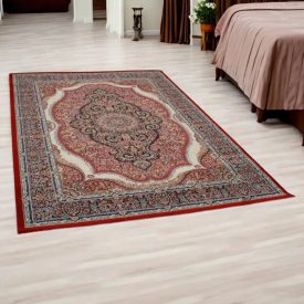 Acrylic rug with medallion pattern - burgundy 140x200